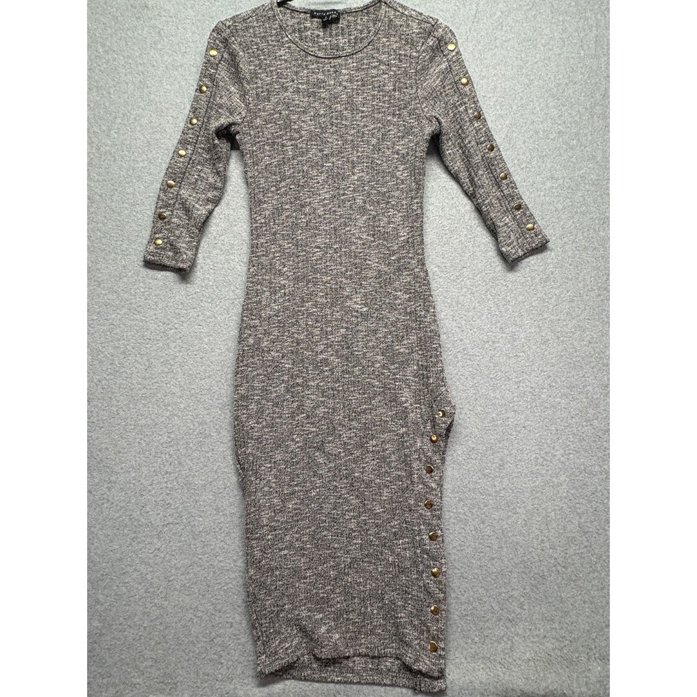 Haute Monde Womens Grey Ribbed Knit Button Detail Midi Dress HMD10735 Size Small